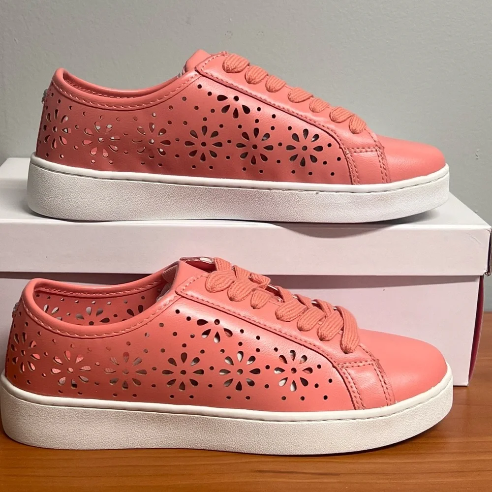 Women's Isaac Mizrahi Tamara Lace-Up Floral Perforated Sneakers Pink Siz…